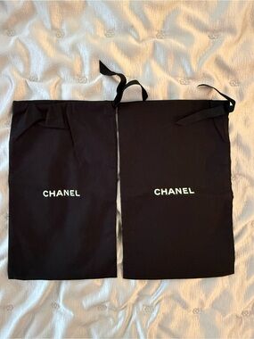 CHANEL Black Drawstring Dust Bags with White Logo (Pair)